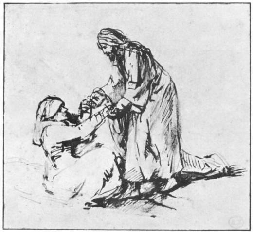 Deze tekening is in 1660 gemaakt door Rembrandt van Rijn en heet “De genezing van Petrus’ schoonmoeder”.  